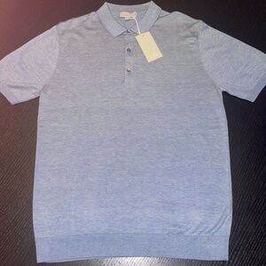 COS NWT/Unworn Men's S/S Fine Knit Blue Polo Shirt Size Med. - Cotton & Silk